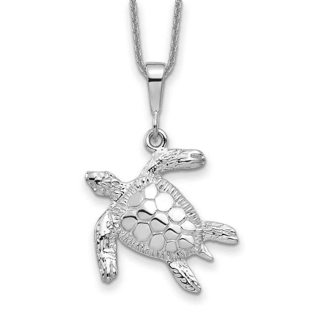 14k White Gold Solid Polished Open-Backed Sea Turtle Necklace