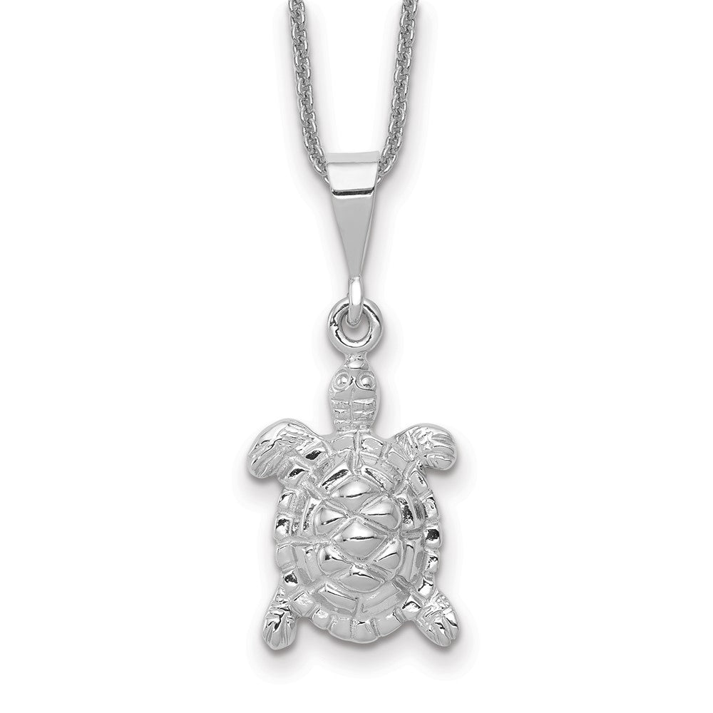 14k White Gold Solid Polished Open-Backed Turtle Necklace