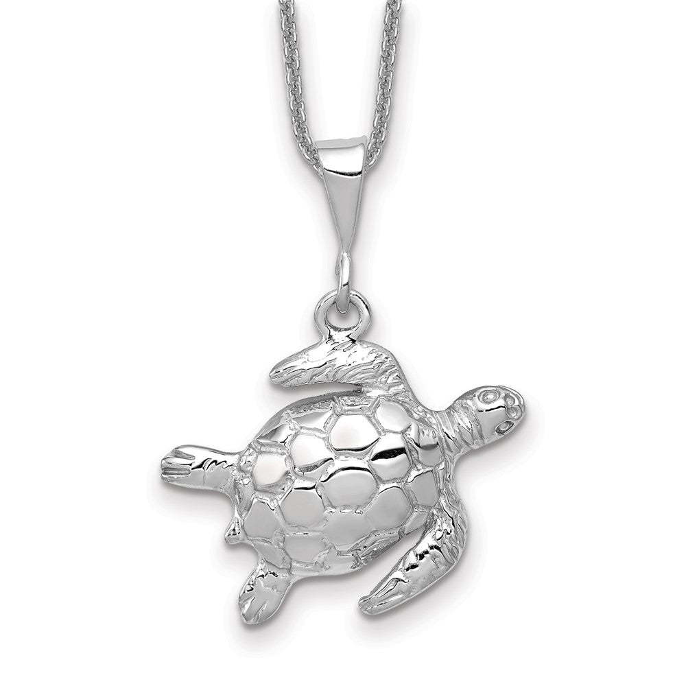 14k White Gold Solid Polished Open-Backed Sea Turtle Necklace