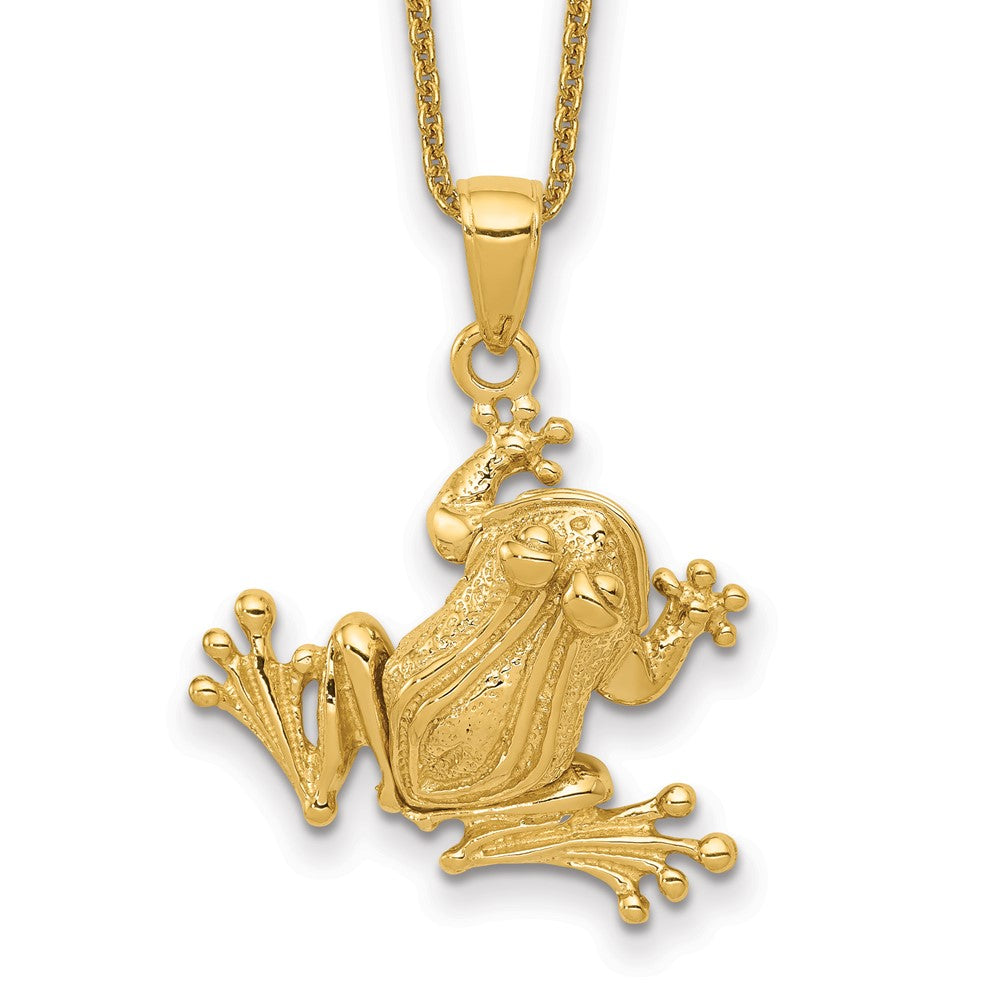 14k Solid Polished 3-D Moveable Frog Necklace