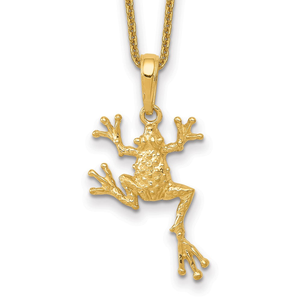 14k Solid Polished Open-Backed Frog Necklace