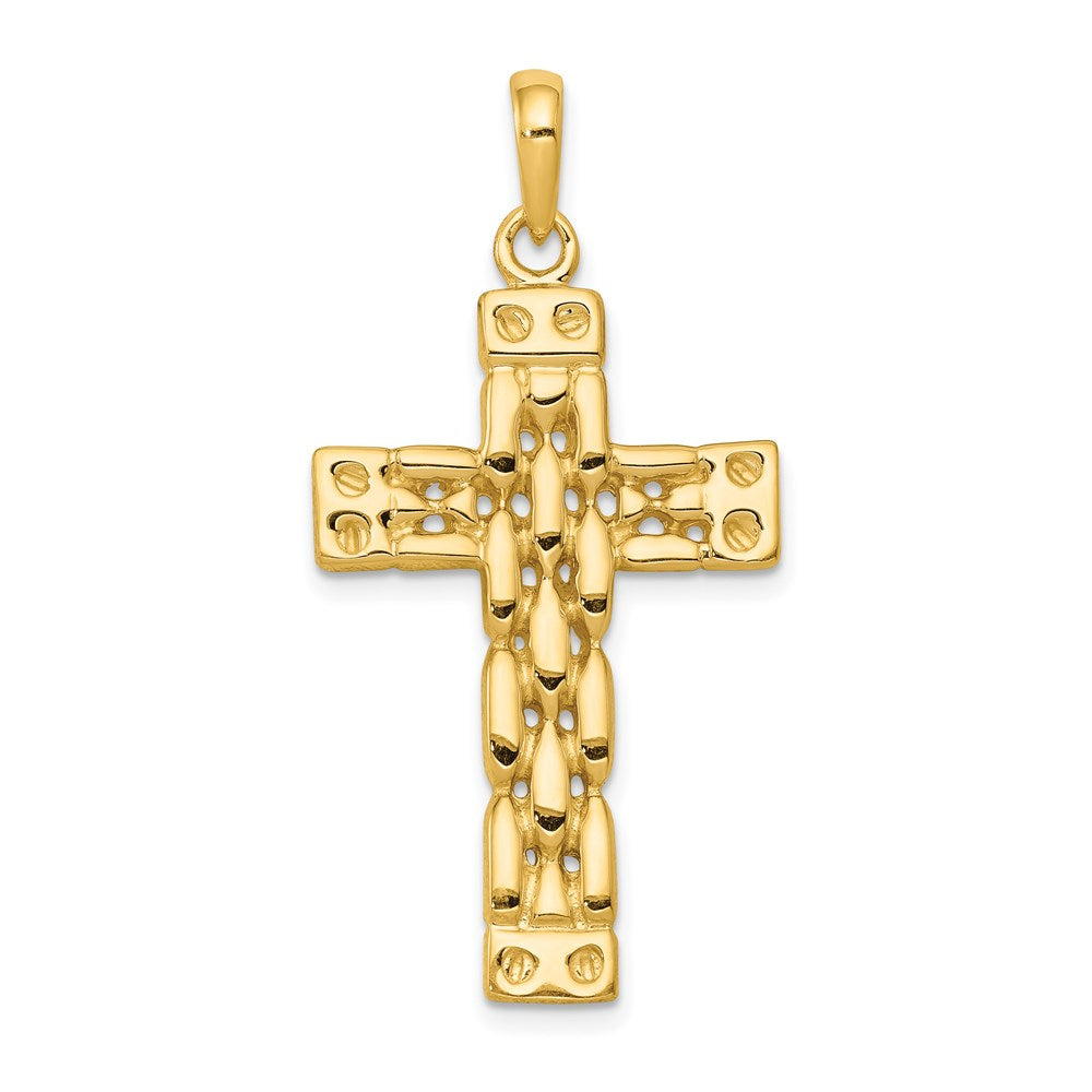 14K Polished Panther Link Style Cross Pendant