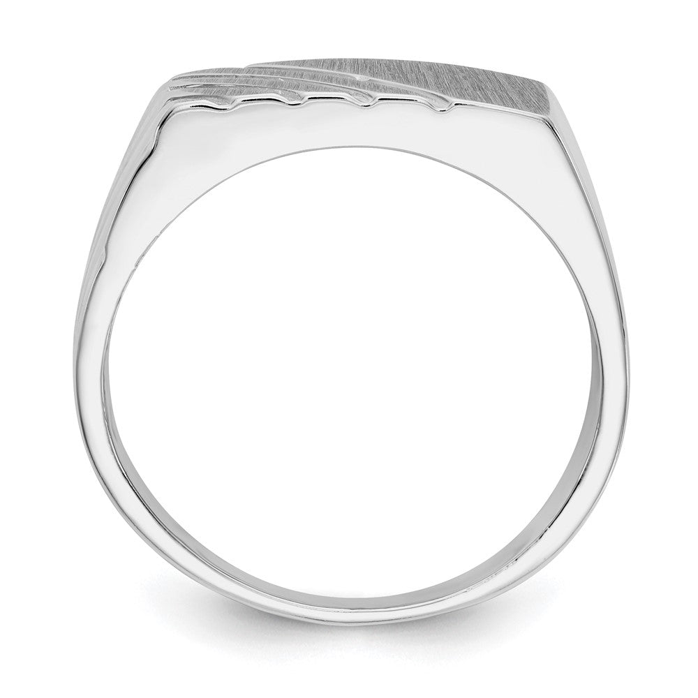 14k White Gold 16.5x Rectangle Stripe Open Back Mens Signet Ring