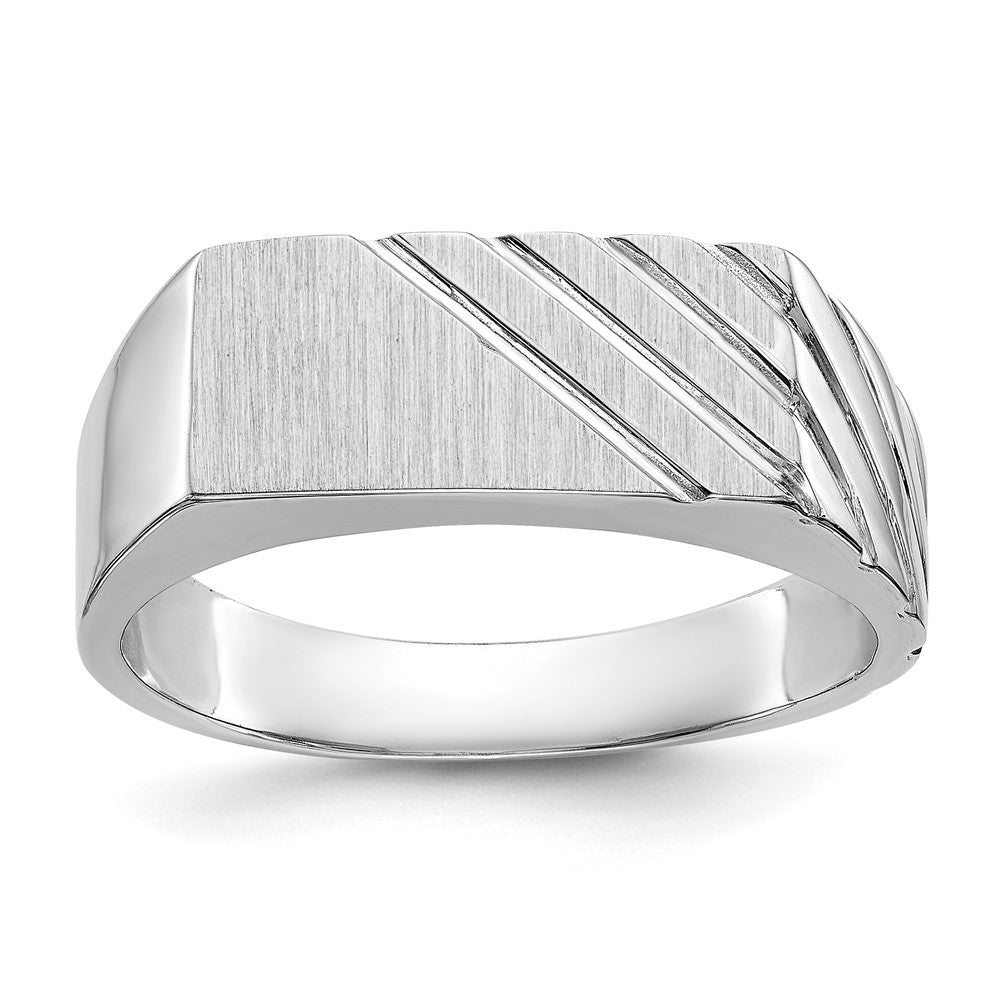 14k White Gold 16.5x Rectangle Stripe Open Back Mens Signet Ring