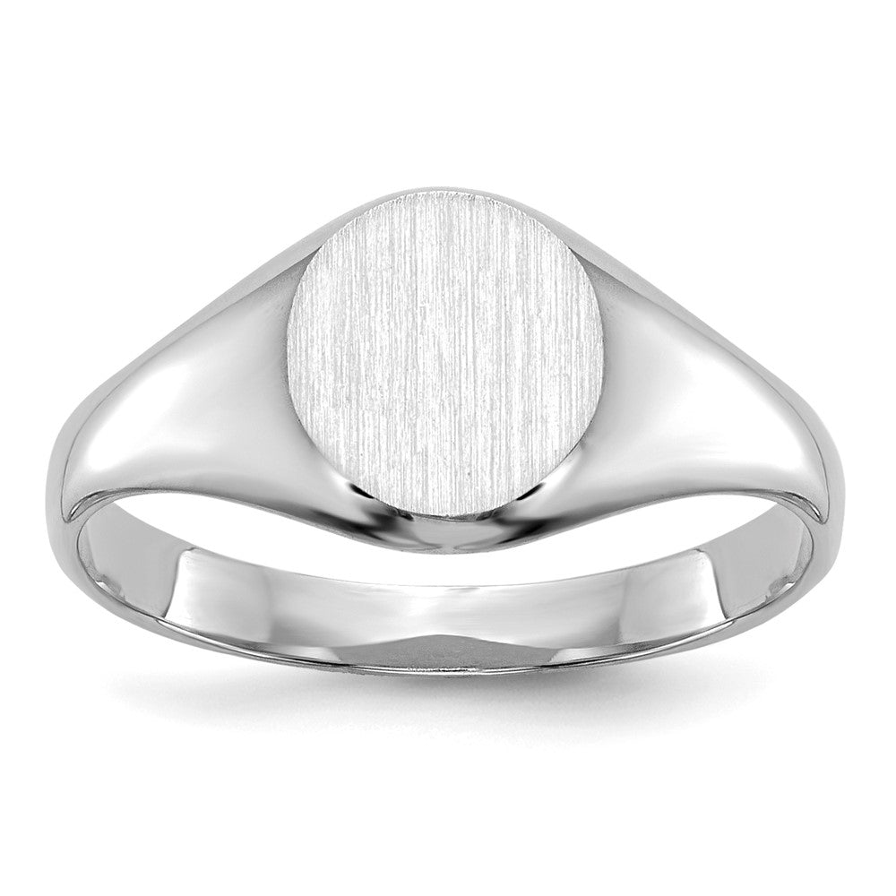 14k White Gold 8.0x Closed Back Size 5 Round Signet Ring