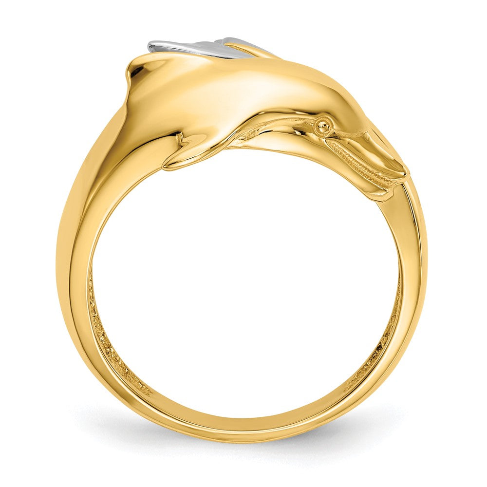 14k Two-tone Polished Dolphin Ring