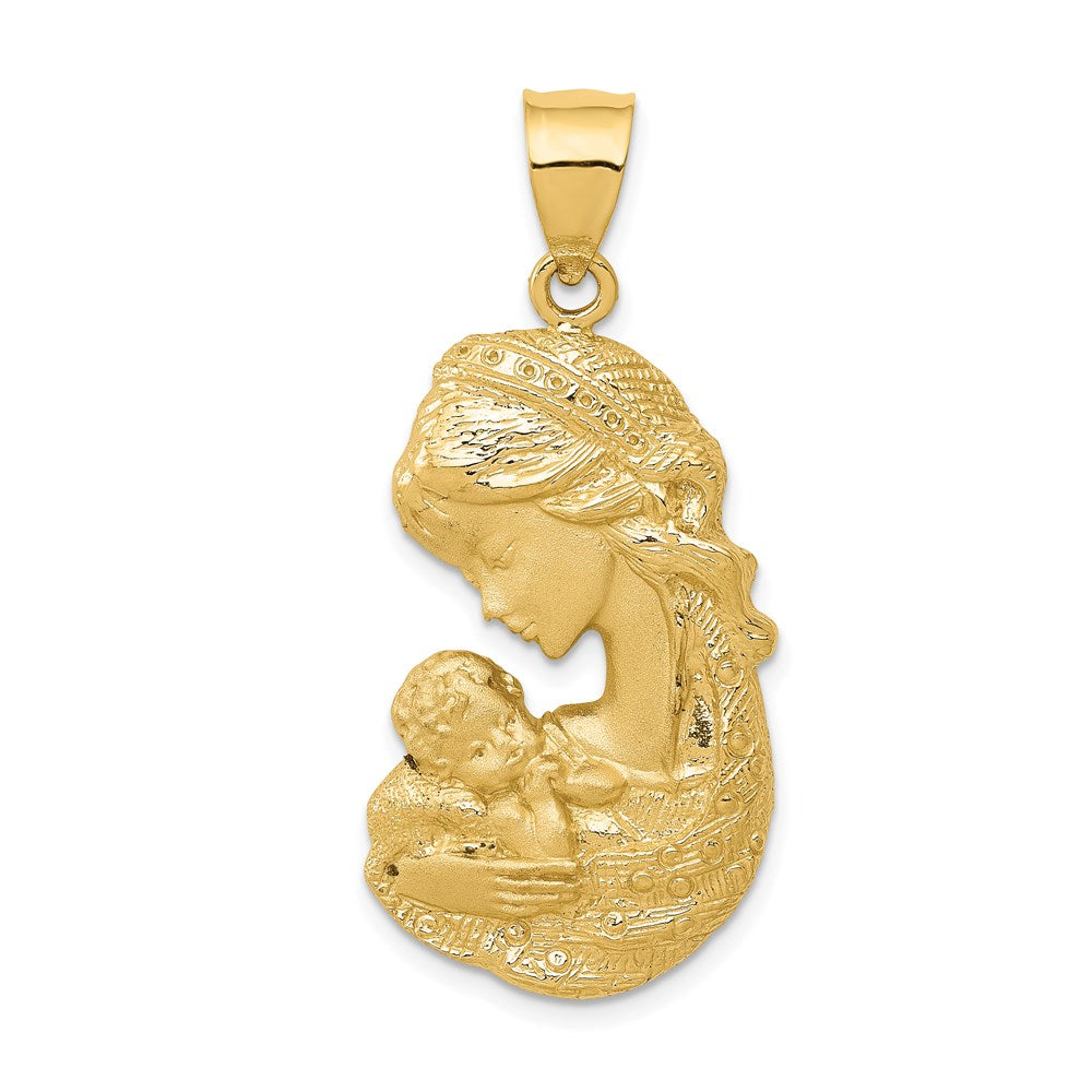 14k Solid Satin Polished Mother Holding Child Charm