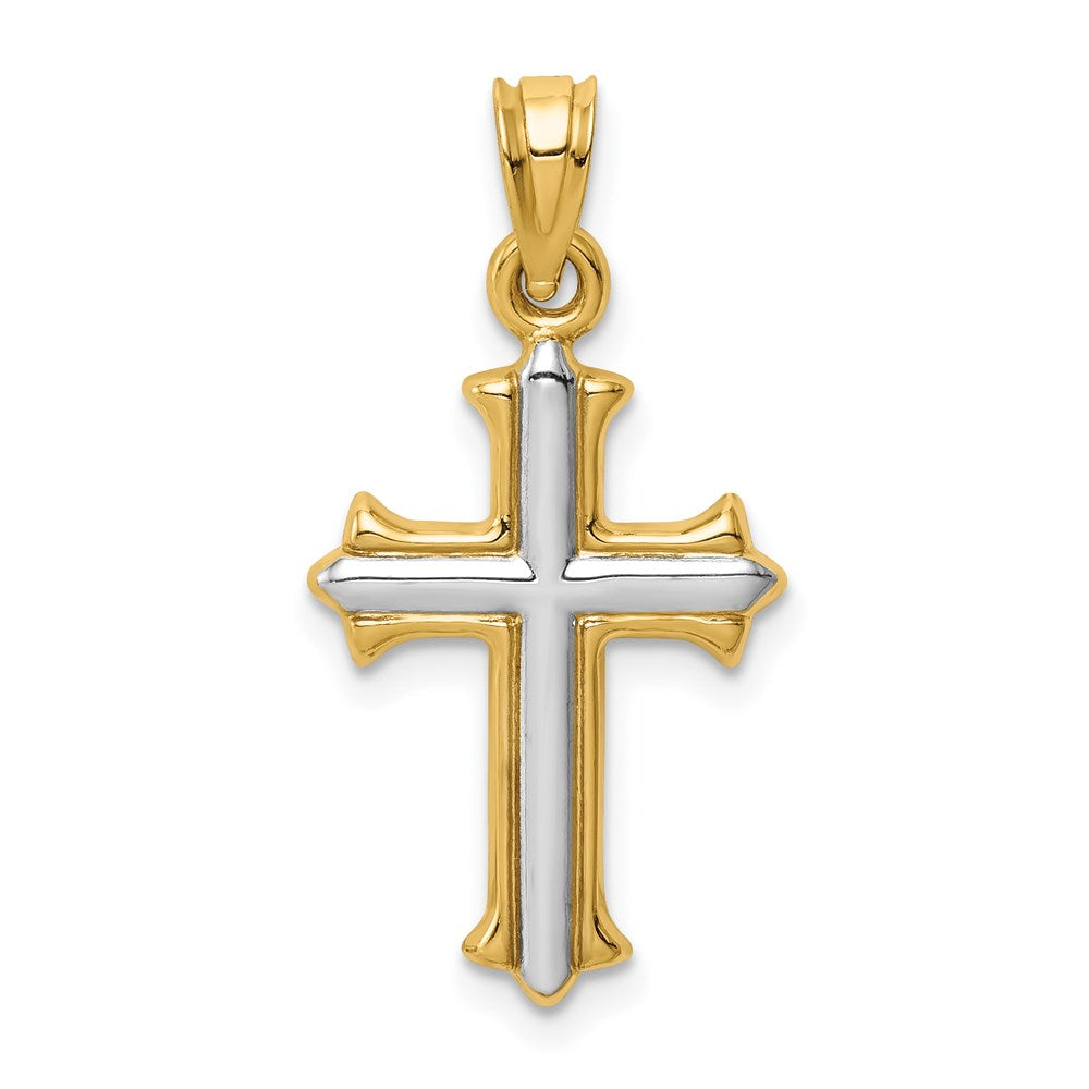 14k w/Rhodium Reversible Hollow Cross Pendant