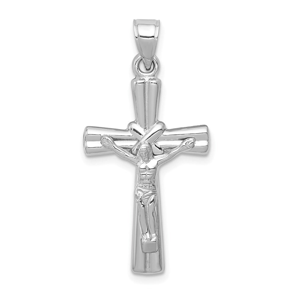 14K White Gold Hollow Crucifix Reversible to X-Center Cross Pendant