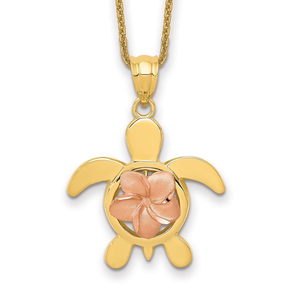 14k Two-tone Rose Plumeria Turtle