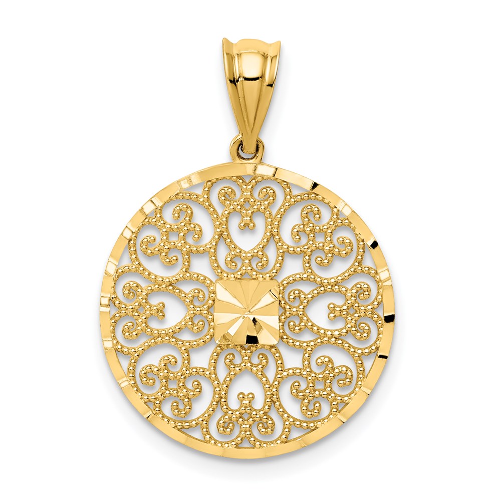 14K Fancy Filigree and Diamond Cut Charm