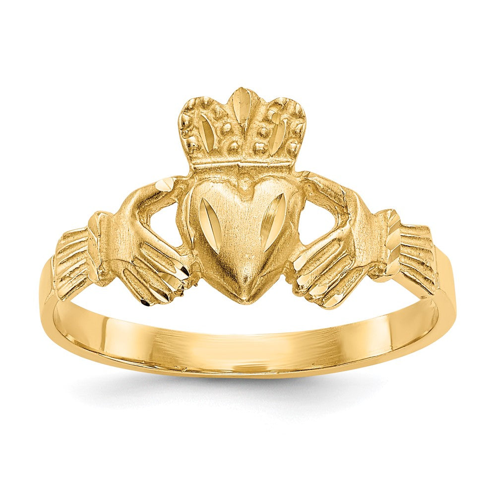 14K Satin and Diamond-cut Claddagh Ring