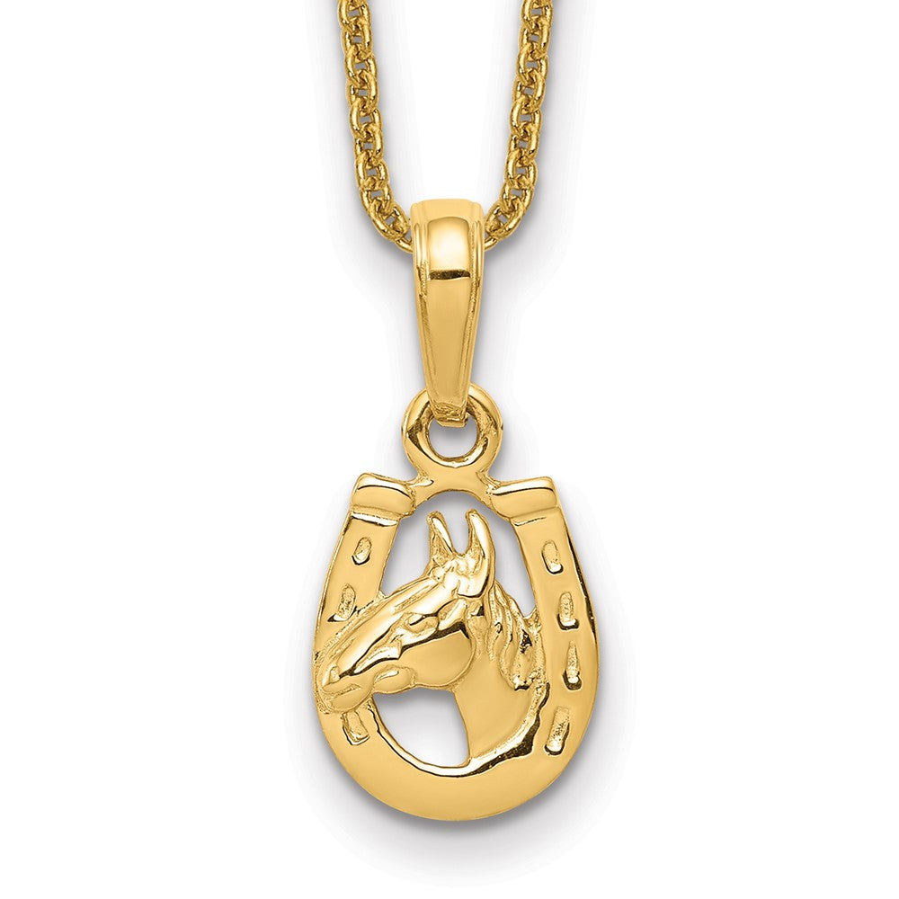 14K Horseshoe with Horse Head Pendant w/ chain