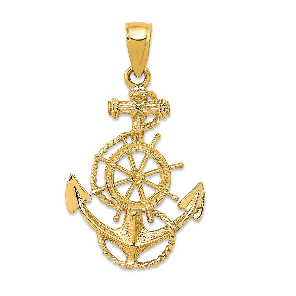 14K Anchor and Ships Wheel with Rope Pendant