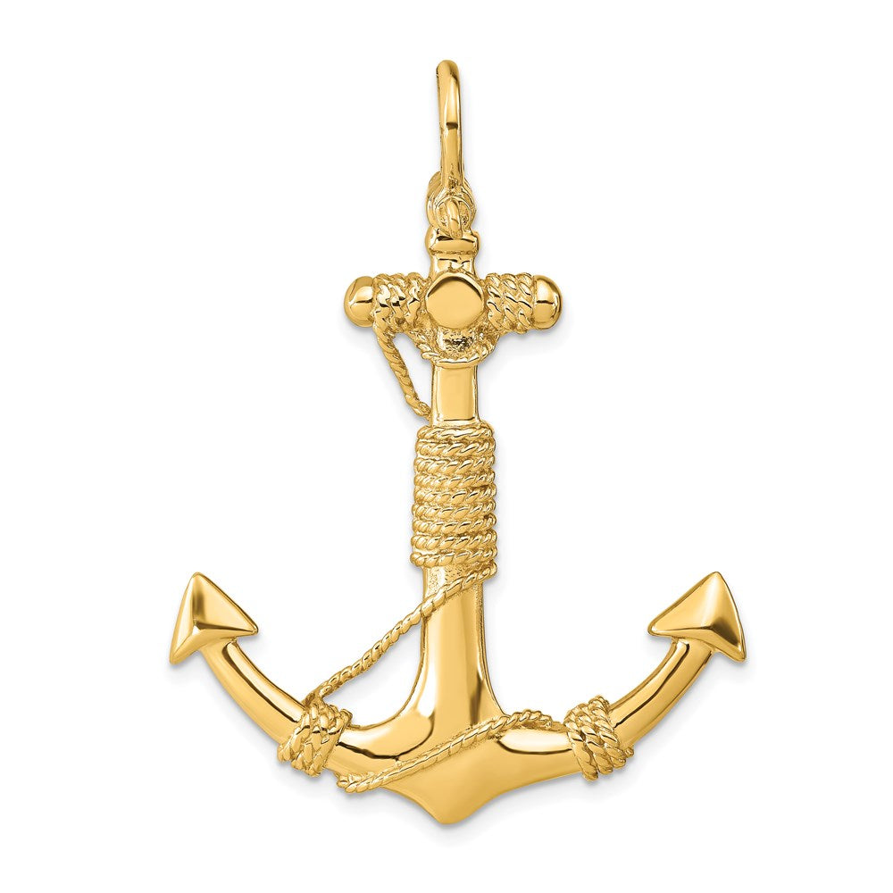 14K Large 3-D Solid Anchor with Wrapped Rope Pendant
