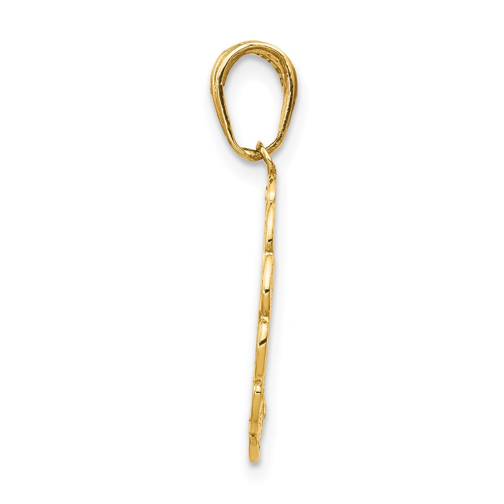 14K Hummingbird with Flower Round Scalloped Frame Pendant