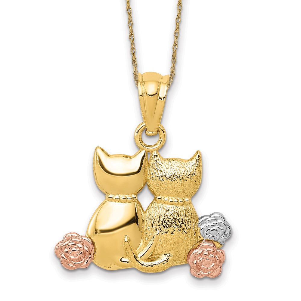 14k Two-tone with White Rhodium Cats Necklace