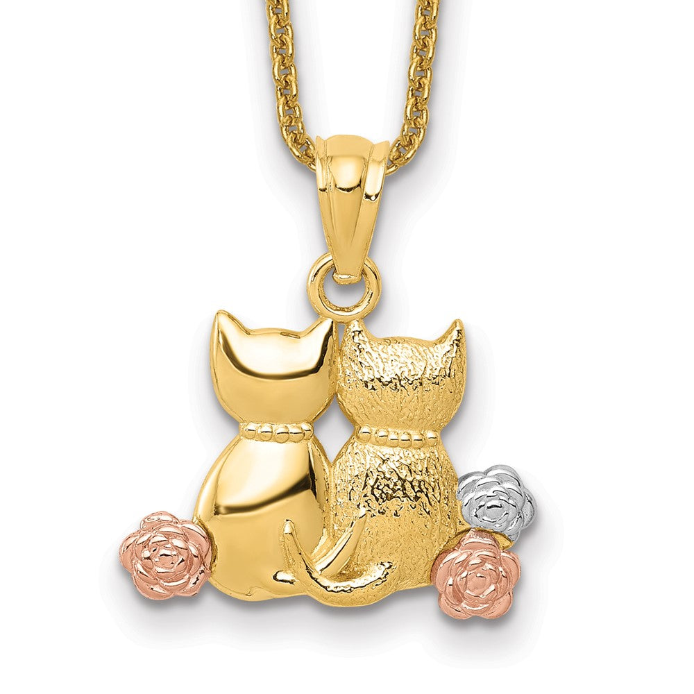 14k Two-tone with White Rhodium Cats Necklace