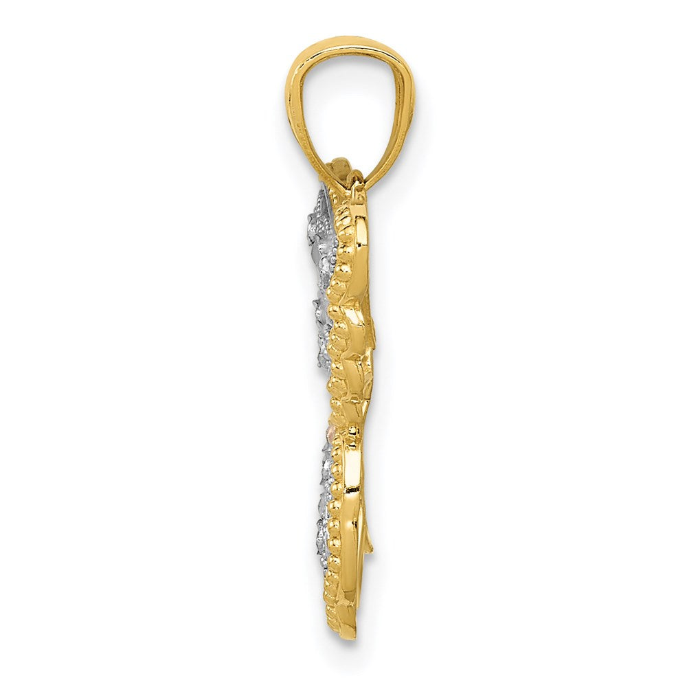 14k with White and Rose Rhodium Diamond-cut Butterfly Pendant