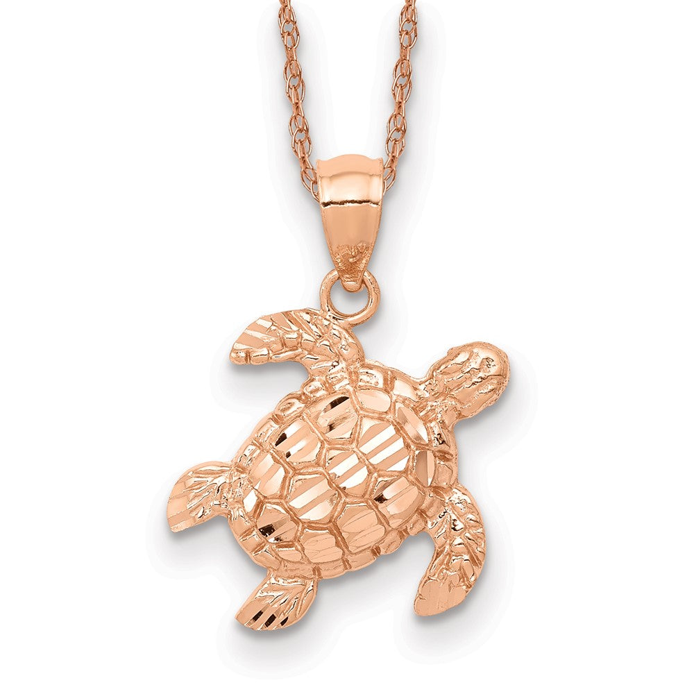 14k Rose Gold Diamond Cut Turtle Pendant w/ chain