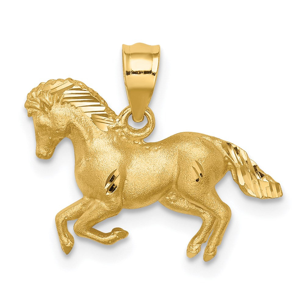 14K Brushed and Diamond-cut Horse Pendant