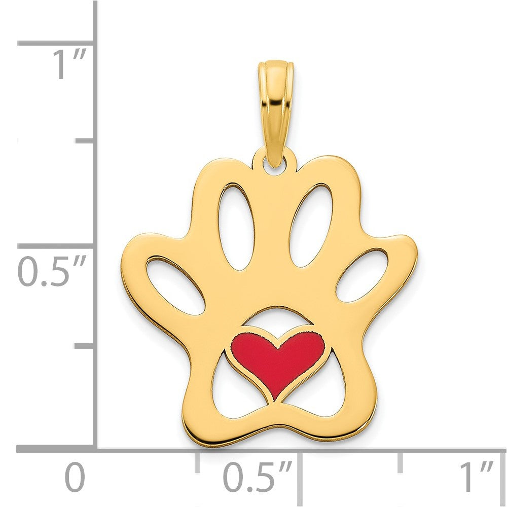 14k Red Epoxy Paw Print with Heart Pendant