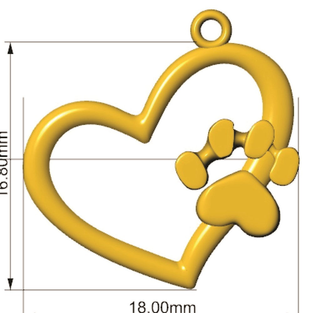 14k Fancy Heart and Paw Print Charm