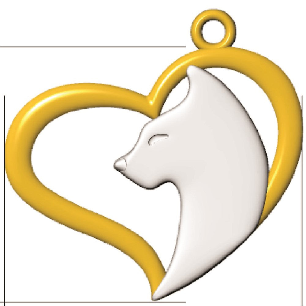 14k Fancy Heart and Cat Charm