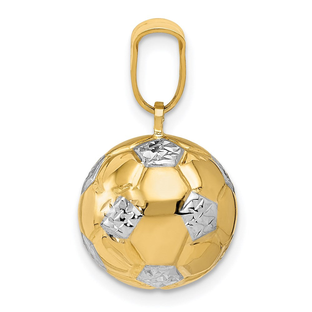 14K and White Rhodium 3-D Puffed Soccer Ball Pendant