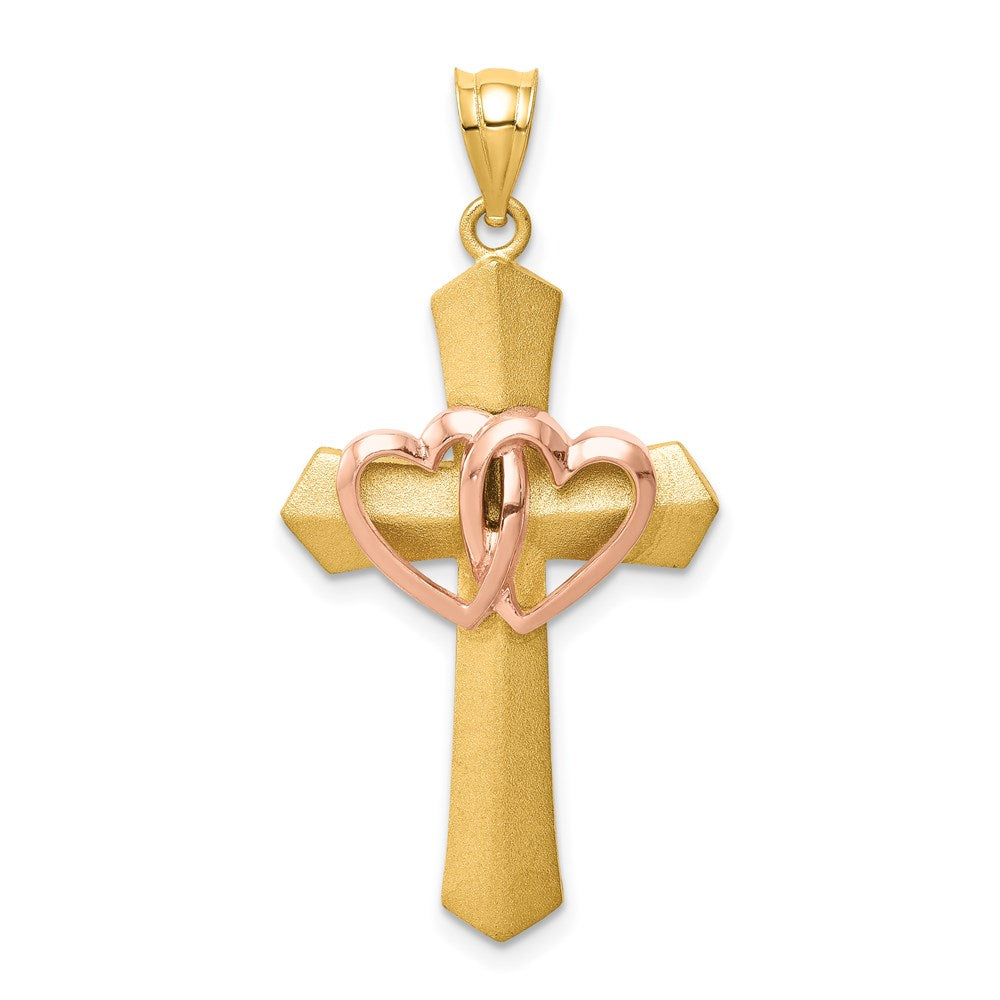 14k Two-tone Double Heart Cross Charm