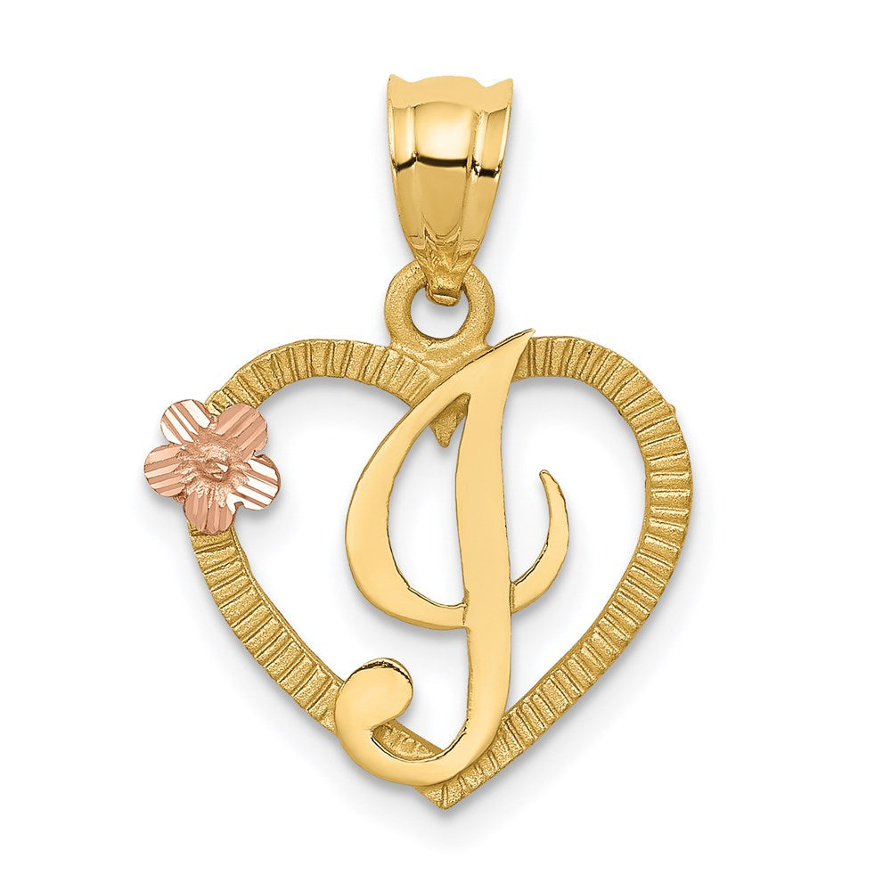 14k Two-Tone Heart Letter I Initial Pendant