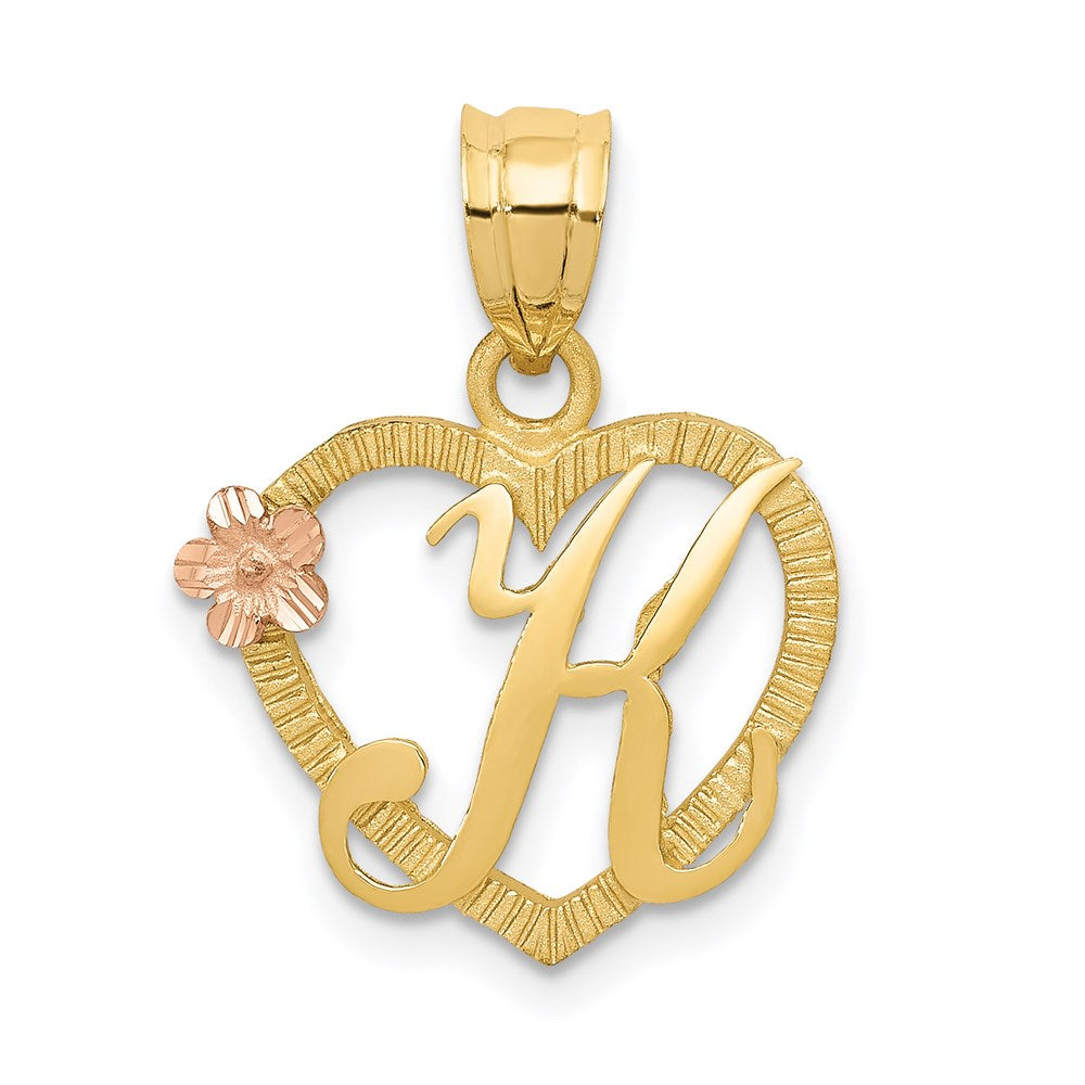 14k Two-Tone Heart Letter K Initial Pendant