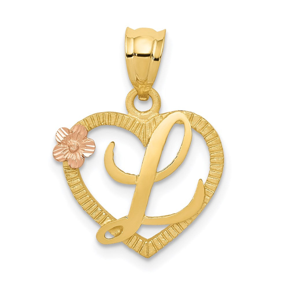 14k Two-Tone Heart Letter L Initial Pendant