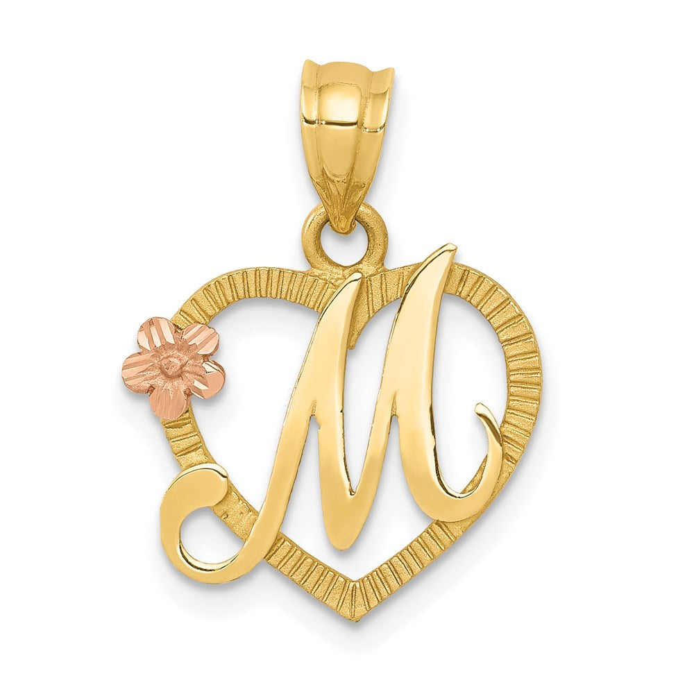 14k Two-Tone Heart Letter M Initial Pendant