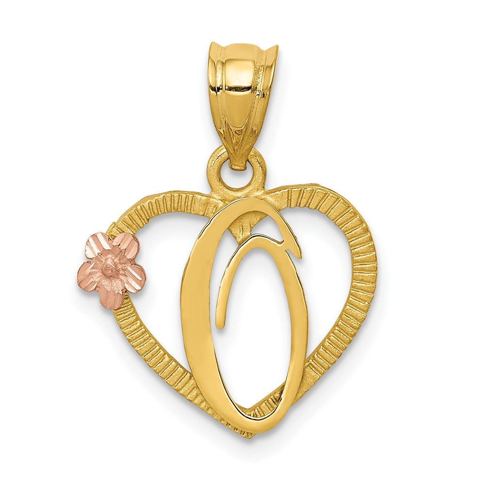 14k Two-Tone Heart Letter O Initial Pendant