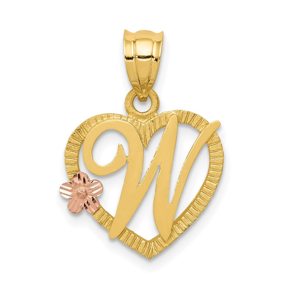 14k Two-Tone Heart Letter W Initial Pendant