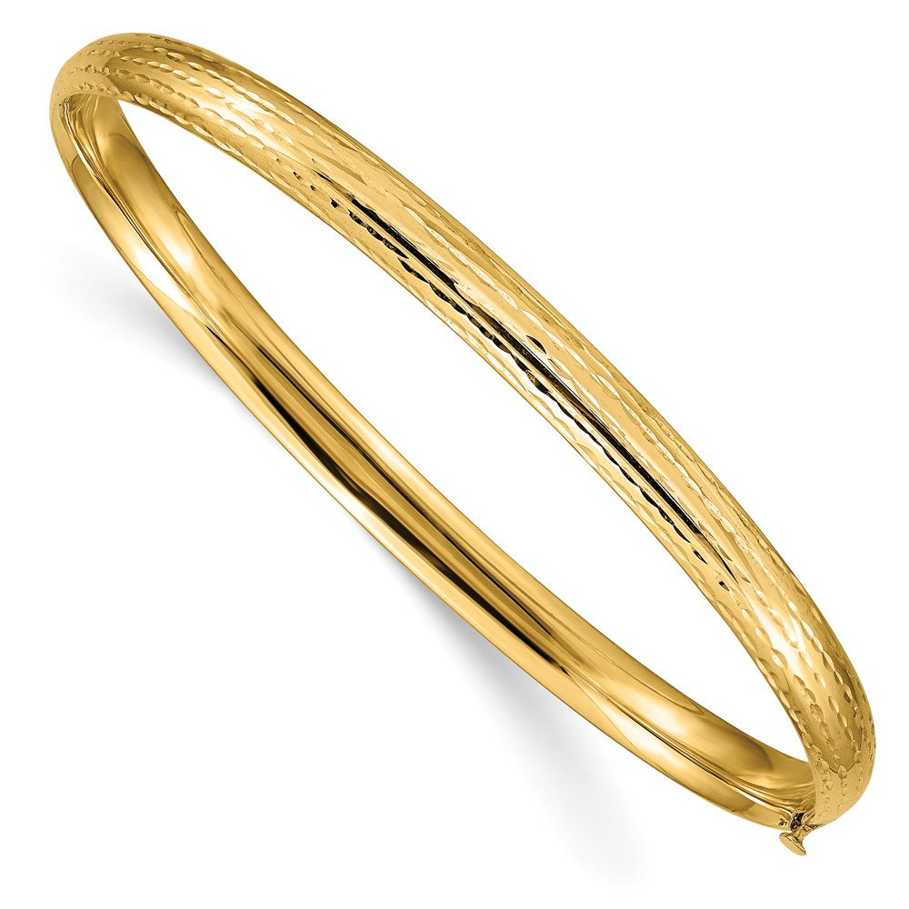 14k 3/16 Polished Diamond-cut Fancy Hinged Oval Bangle Bracelet