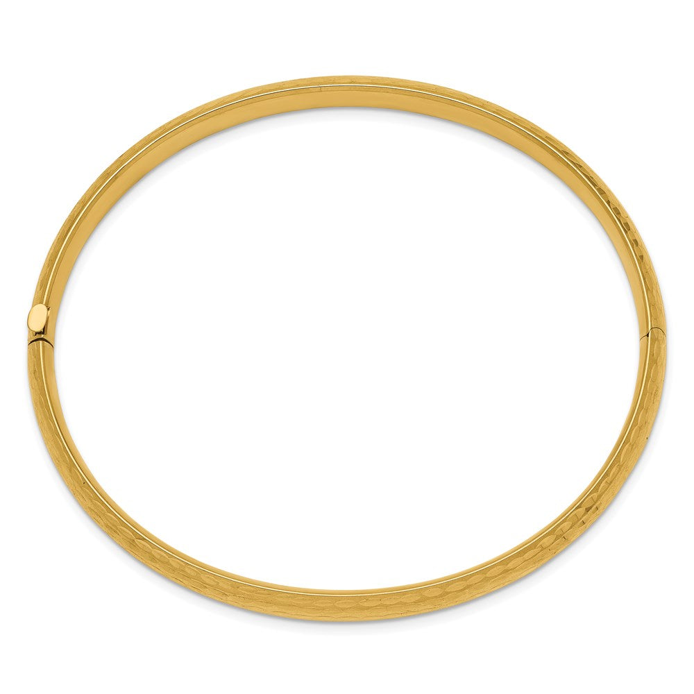 14k 4/16 Polished Diamond-cut Fancy Hinged Oval Bangle Bracelet