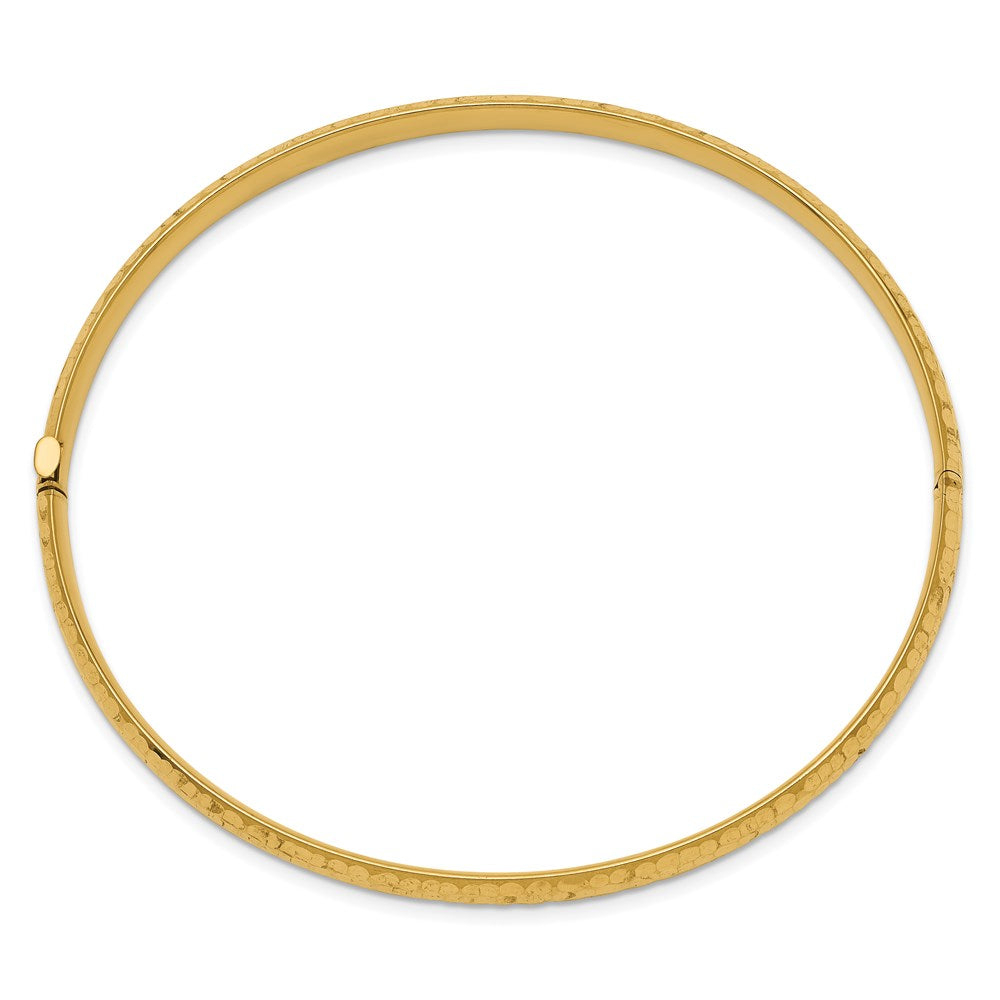 14k 3/16 Polished Fancy Hammered Hinged Oval Bangle Bracelet