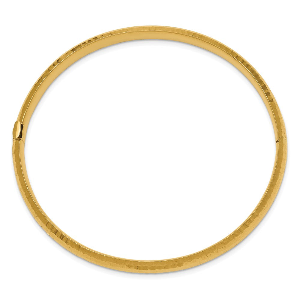 14k 4/16 Polished Fancy Hammered Hinged Oval Bangle Bracelet