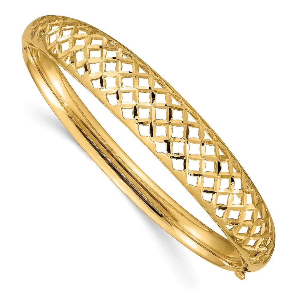 14k 6.25- Graduated Fancy Weave Hinged Bangle Bracelet