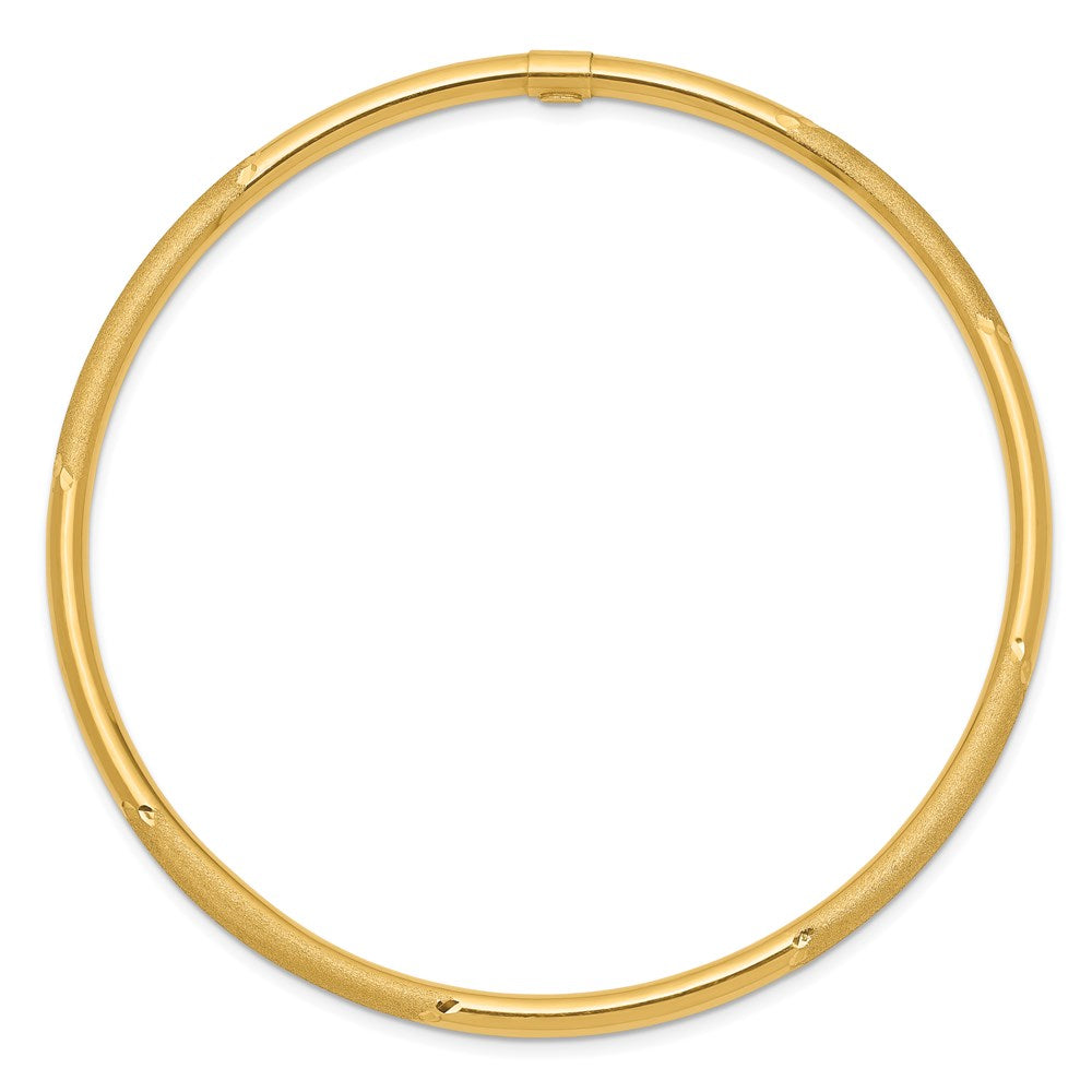 14k Polished and Satin Finish Diamond-cut Slip-on Round Bangle Bracelet