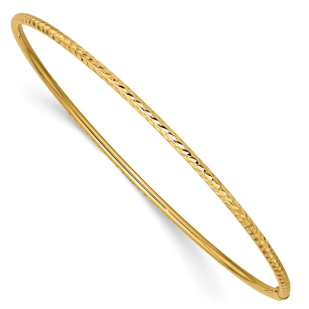 14k 2mm Diamond-cut Tube Slip-on Bangle