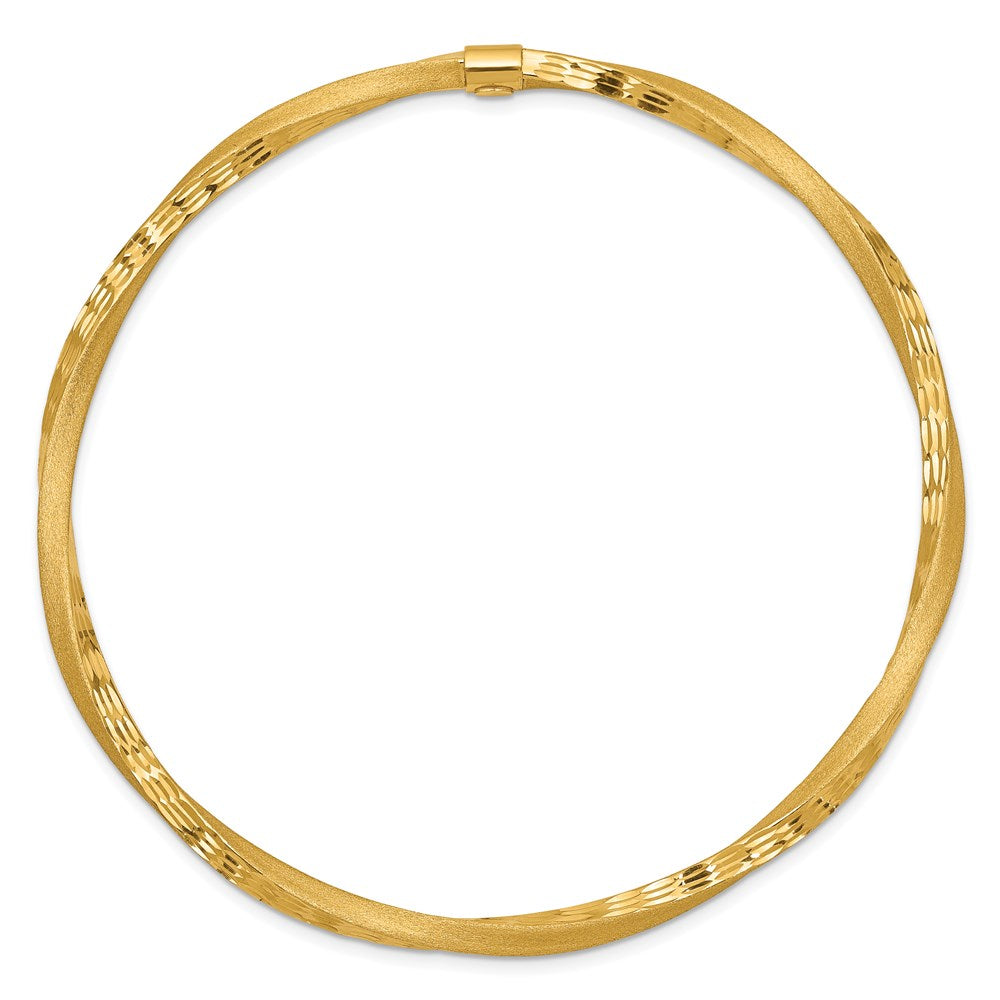 14k Satin Finish Diamond-cut Twist Slip-on Round Bangle Bracelet