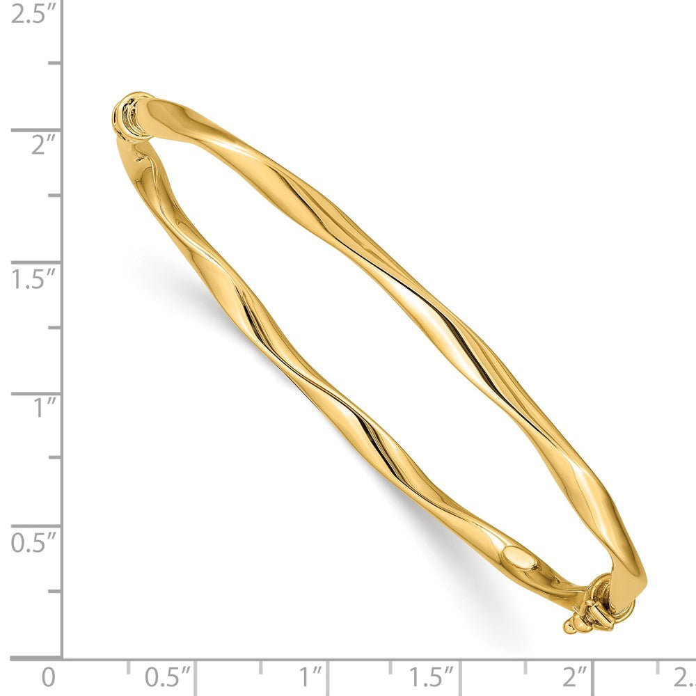 14k Polished Twisted Tube Hinged Oval Bangle Bracelet