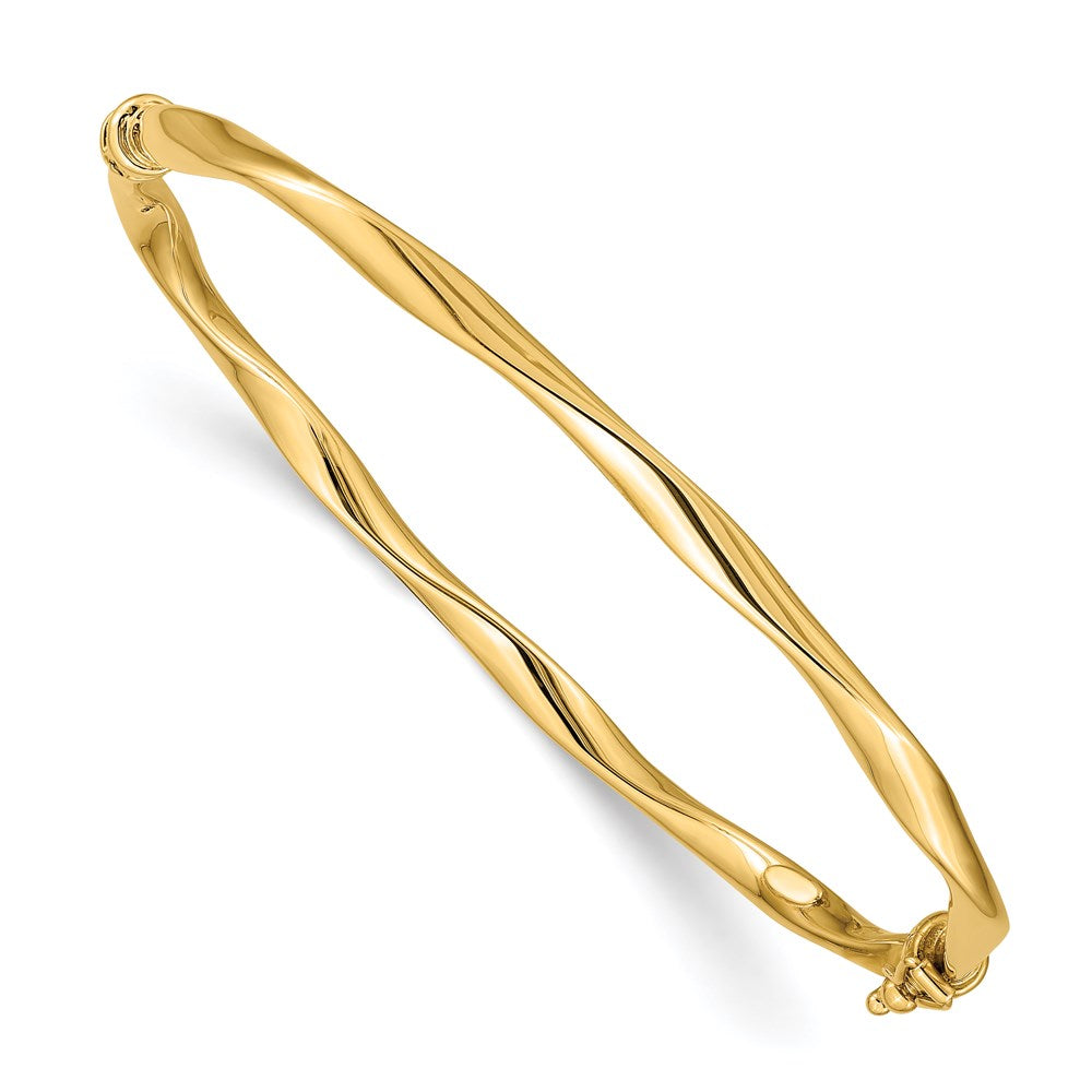 14k Polished Twisted Tube Hinged Oval Bangle Bracelet