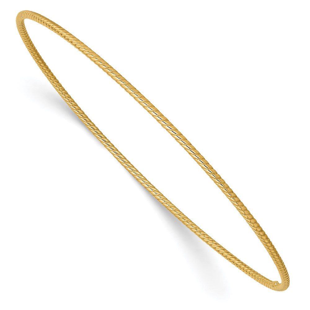 14k Polished Textured Twist Slip-on Round Bangle Bracelet