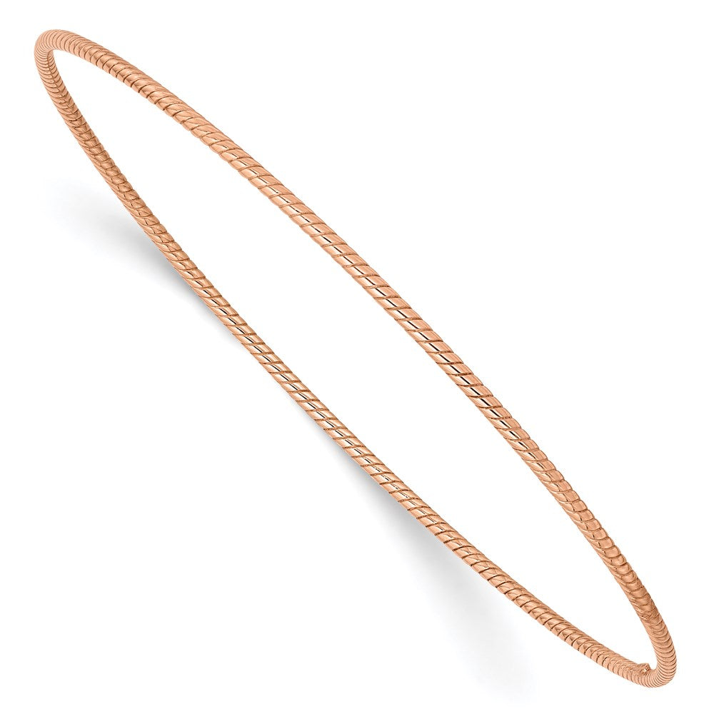 14k Rose Gold Polished Textured Twist Slip-on Round Bangle Bracelet