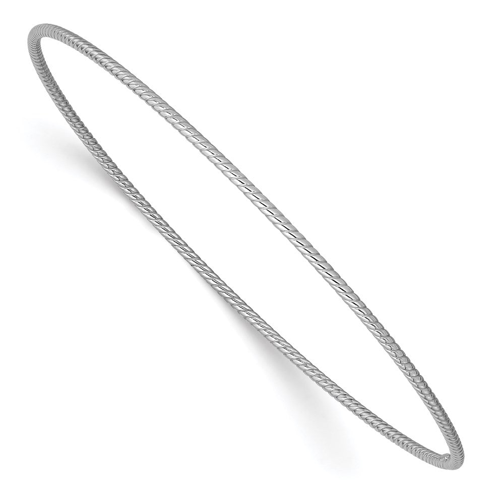 14k White Gold Polished Textured Twist Slip-on Round Bangle Bracelet
