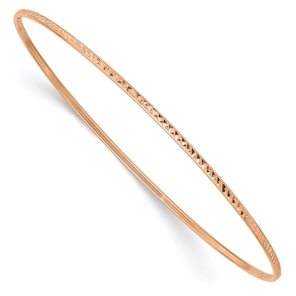 14k Rose Gold Polished Diamond-Cut Slip-on Round Bangle Bracelet